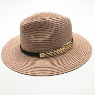 Women's Straw Sun Protection Vintage Feather Pattern Casual Hat