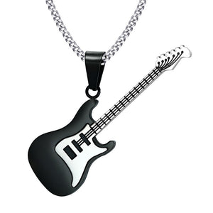 Men's Metal Stainless Steel Punk Musical Guitar Shape Necklaces