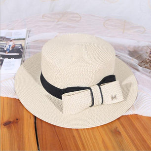 Women's Straw Bow Sun Protection Beach Elegant Letter Flat Hats