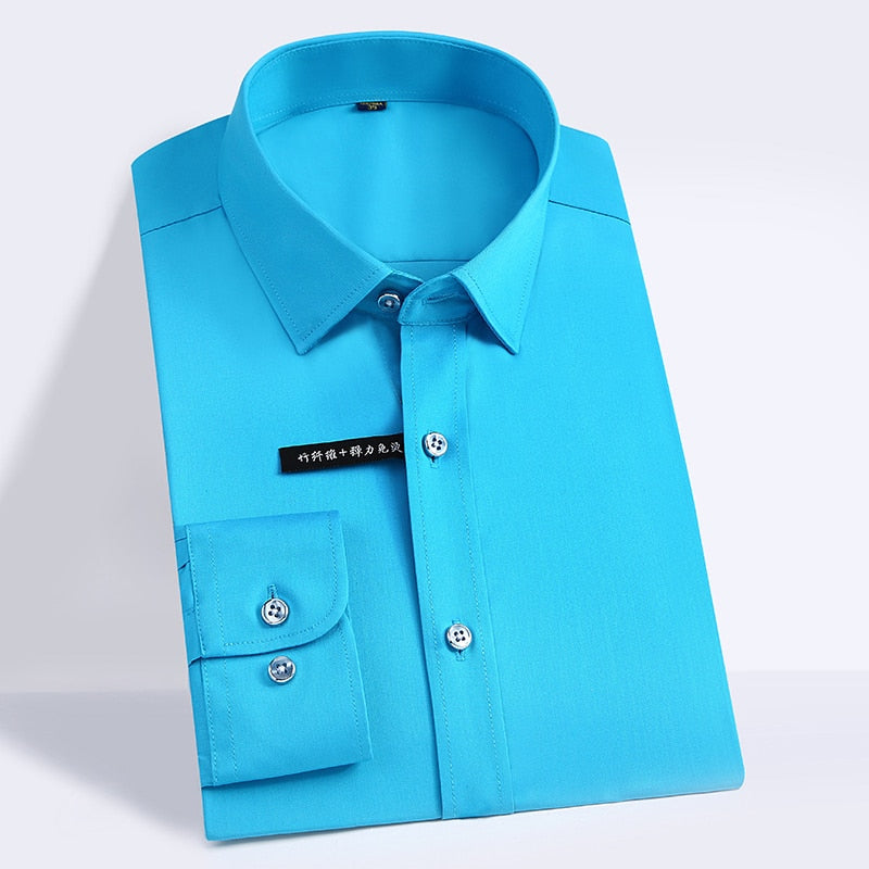 Men's Polyester Turn Down Collar Plain Pattern Formal Shirt