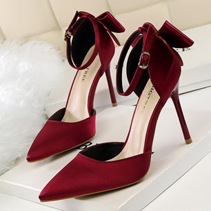 Women's Pointed Toe Buckle Strap Closure Thin Heels Pumps Shoes