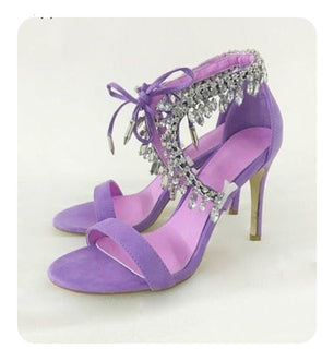 Women's Faux Suede Thin High Heels Rhinestone Pumps Sandals