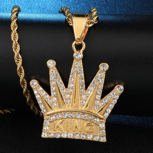 Men's Metal Hip-Hop Cubic Zircon Link Chain Crown Necklaces
