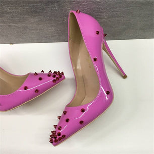Women's Pointed Toe Rivets Pattern Pumps Thin High Heel Shoes