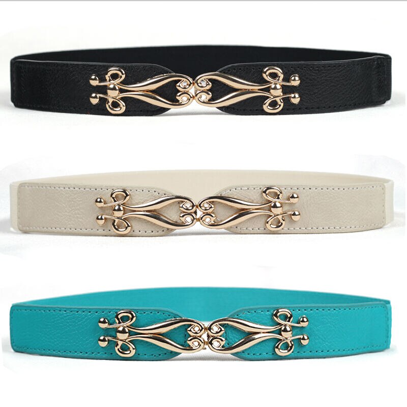 Women's PU Elastic Buckle Closure Luxury Waistband Strap Belts