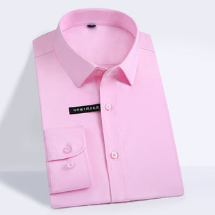 Men's Polyester Turn Down Collar Plain Pattern Formal Shirt