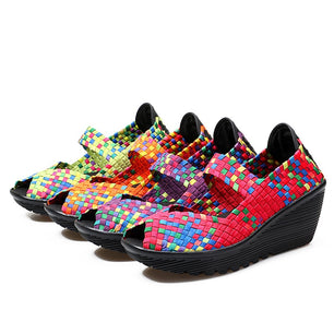 Women's Nylon Breathable Slip-On Closure Platform Woven Sandals