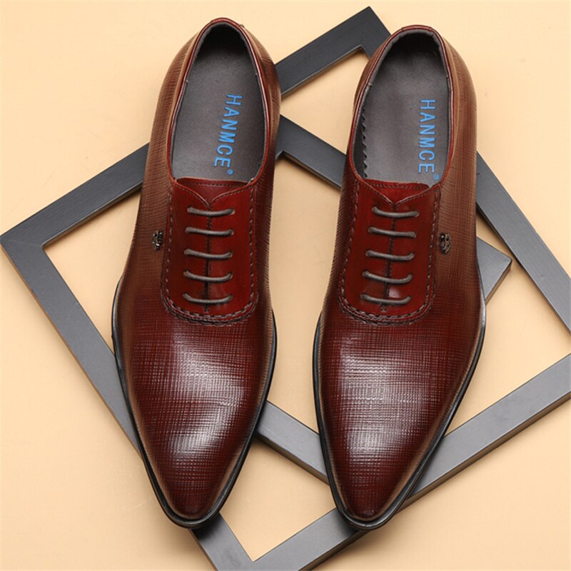 Men's Genuine Leather Pointed Toe Lace-up Closure Wedding Shoes