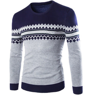 Men's O-Neck Long Sleeves Printed Pattern Slim Fit Sweater