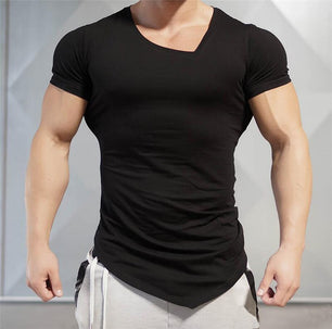 Men's V-Neck Short Sleeve Quick Dry Compression Gym Wear T-Shirt