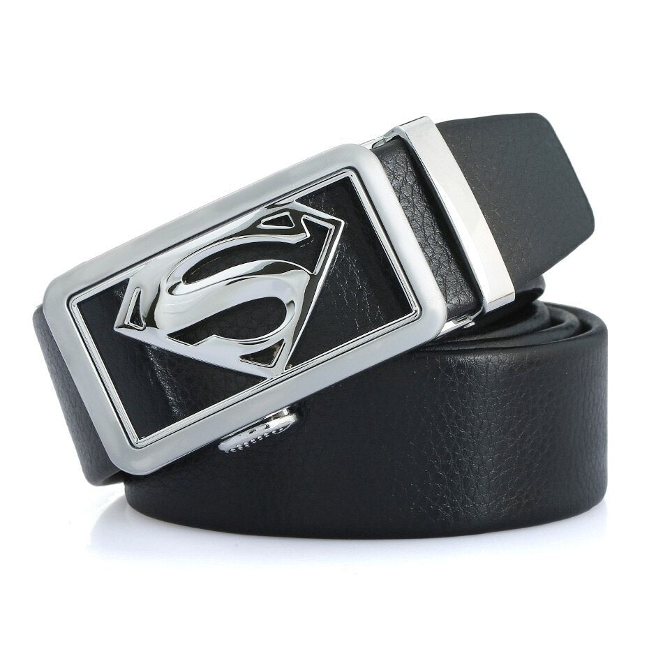 Men's Split Leather Buckle Closure Trendy Solid Pattern Belts