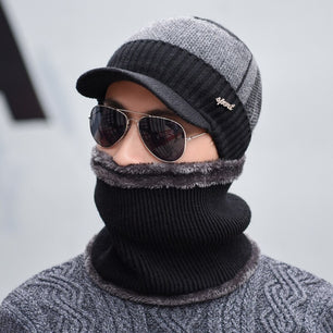 Men's Faux Fur & Acrylic Winter Wear Beanies Knitted Neck Hats