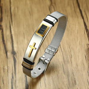 Men's Stainless Steel Toggle Clasp Cross Pattern Trendy Bracelet