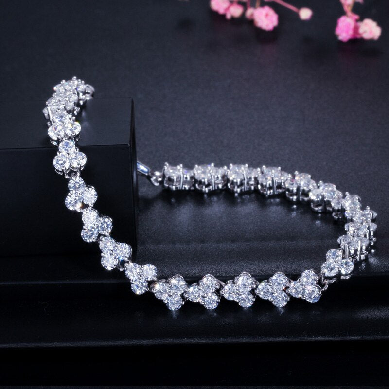 Women's Copper Cubic Zirconia Link Chain Heart Romantic Bracelet