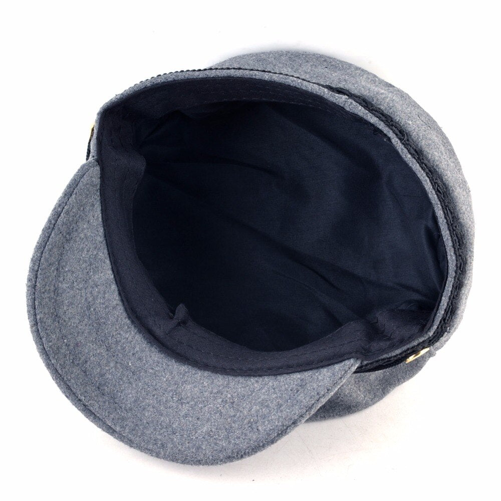 Men's Wool Plain Pattern Double Layer Baseball Military Hats