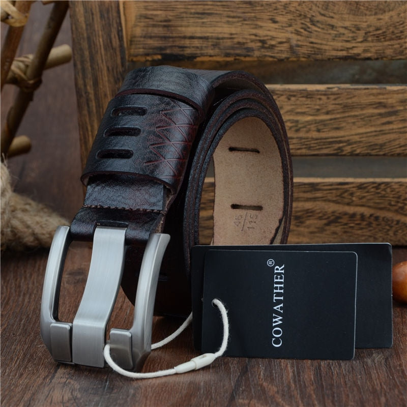 Men's Cowskin Genuine Leather Automatic Buckle Closure Belts