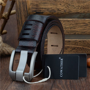 Men's Cowskin Genuine Leather Automatic Buckle Closure Belts