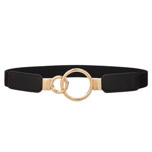 Women's PU Alloy Metal Buckle Thin Elastic Waistbands Circle Belt