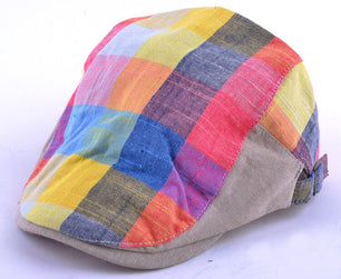 Women's Cotton Adjustable Sun Protection Plaid Visors Peaked Cap