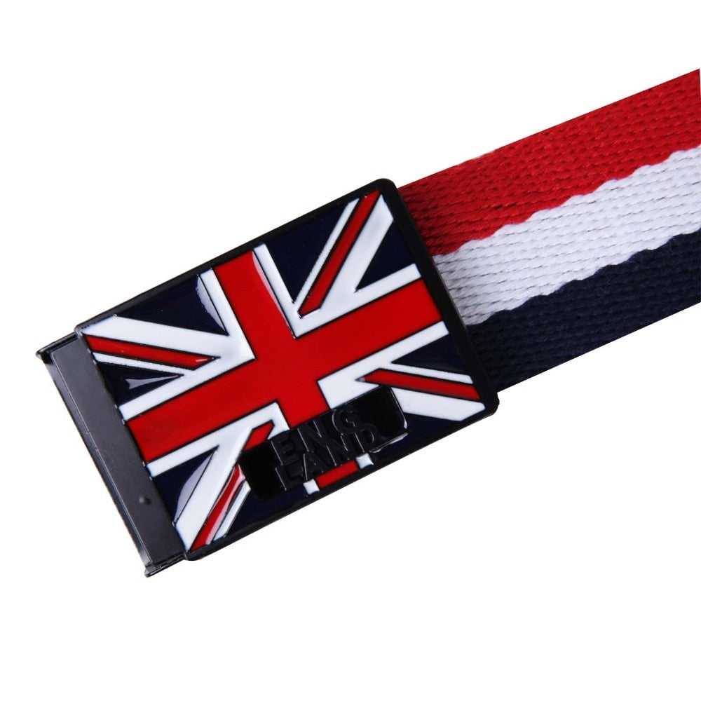 Men's Canvas Metal Buckle Closure Luxury Flag Pattern Strap Belt