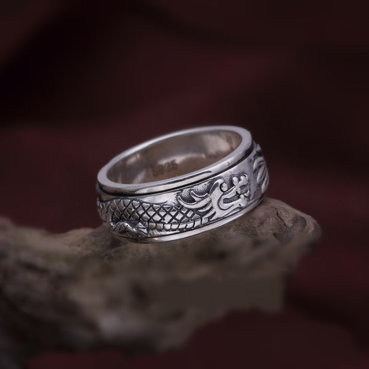 Men's 100% 925 Sterling Silver Dragon Pattern Trendy Ring