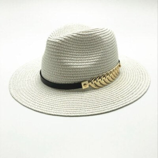 Women's Straw Sun Protection Vintage Feather Pattern Casual Hat