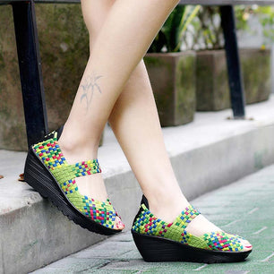 Women's Nylon Breathable Slip-On Closure Platform Woven Sandals