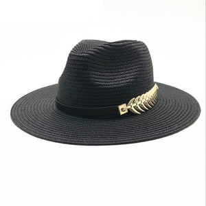 Women's Straw Sun Protection Vintage Feather Pattern Casual Hat