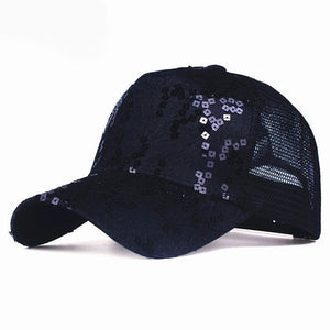Women's Polyester Adjustable Sun Protection Sequins Baseball Caps