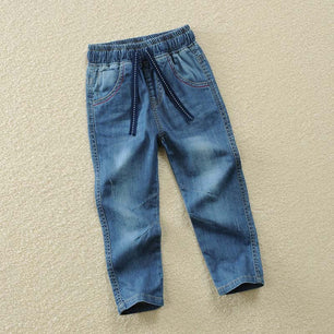 Kid's Boy Cotton Elastic Waist Closure Denim Casual Wear Trouser