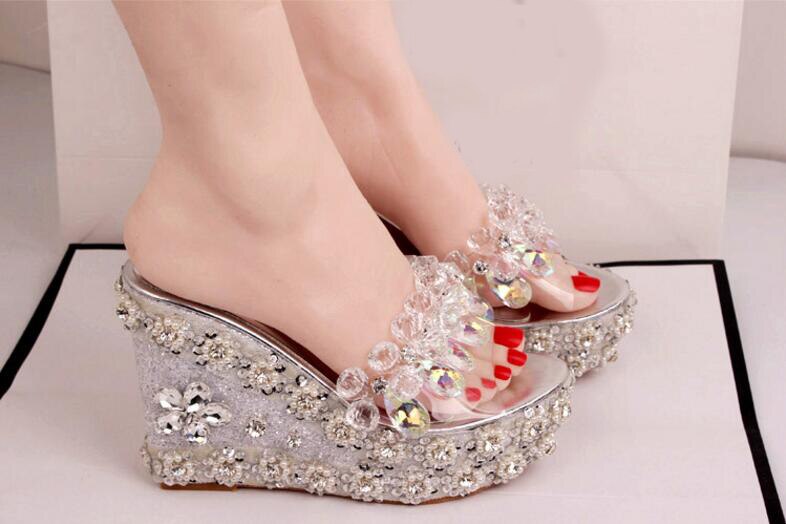 Women's PU Slip-On Closure Rhinestone Flowers Wedding Sandals