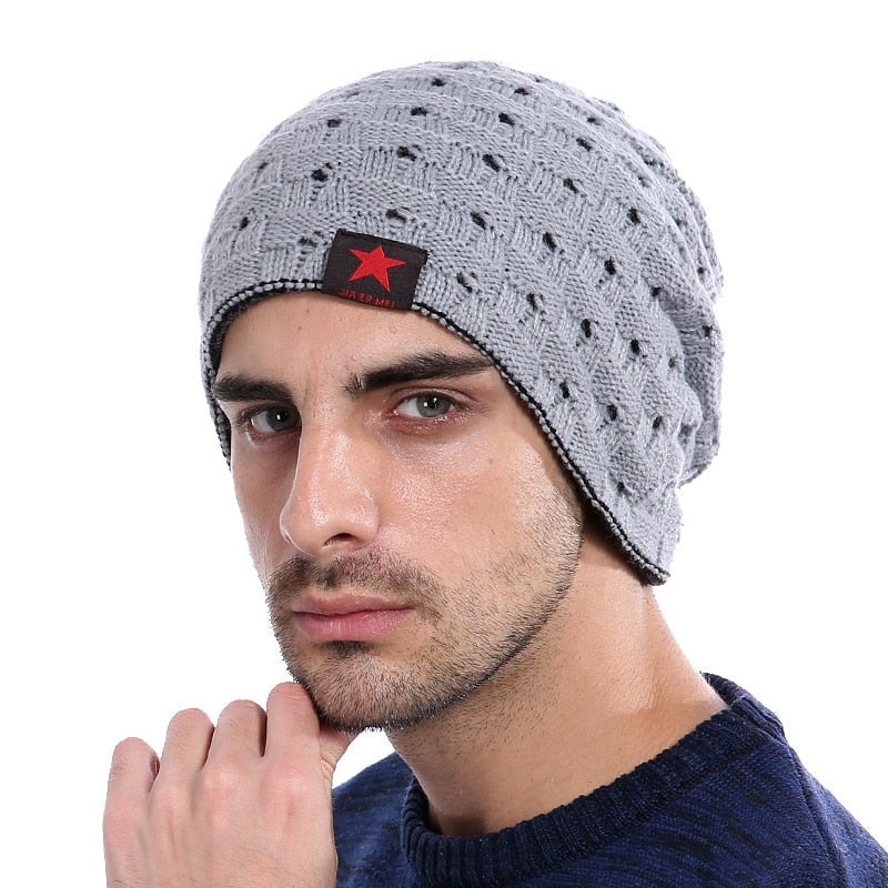 Men's Wool Knitted Solid Pattern Casual Skullies Winter Cap