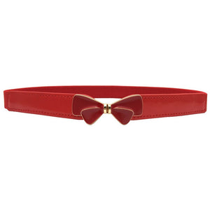 Women's PU Leather Thin Metal Buckle Bow Pattern Waist Belt
