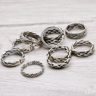 Women's 100% 925 Sterling Silver Adjustable Rope Pattern Ring