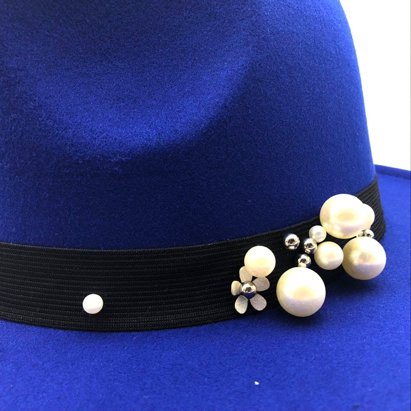 Women's Wool Pearl Pattern Casual Wear Brim Elegant Trendy Hat