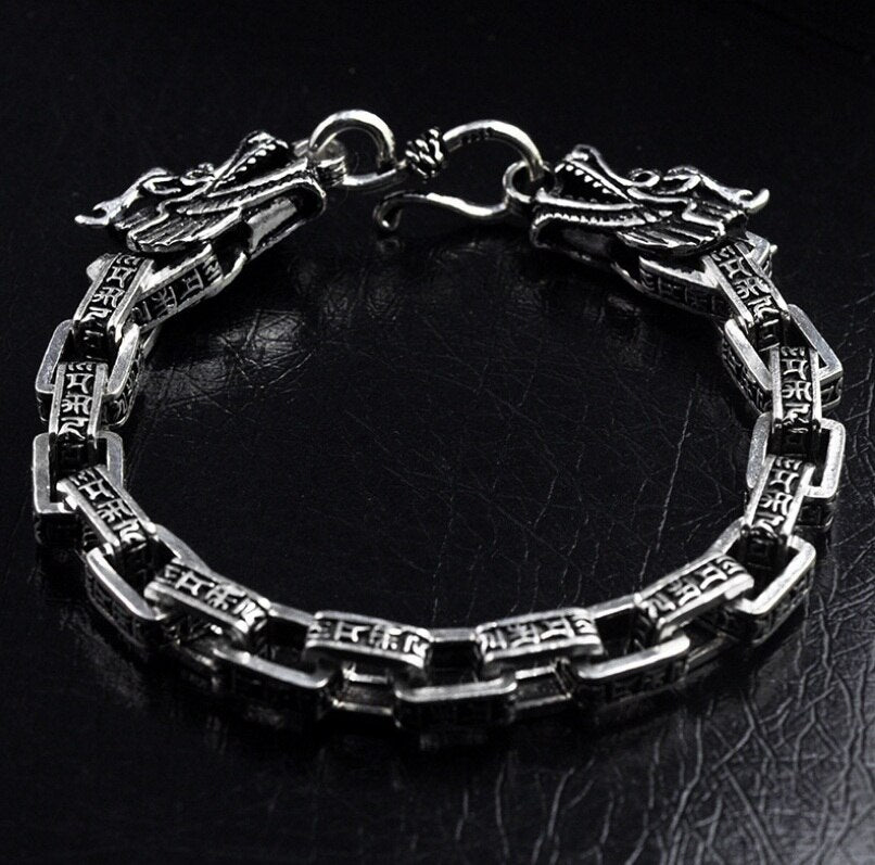 Men's 100% 925 Sterling Silver Link Chain Dragon Pattern Bracelet