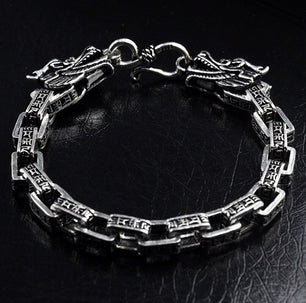 Men's 100% 925 Sterling Silver Link Chain Dragon Pattern Bracelet