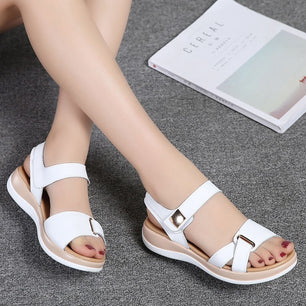 Women's Split Leather Hook Loop Closure Flat Casual Sandals