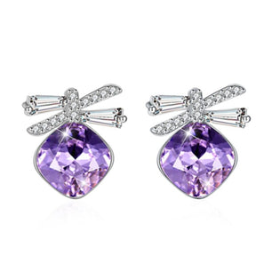 Women's 100% 925 Sterling Silver Crystal Trendy Stud Earrings