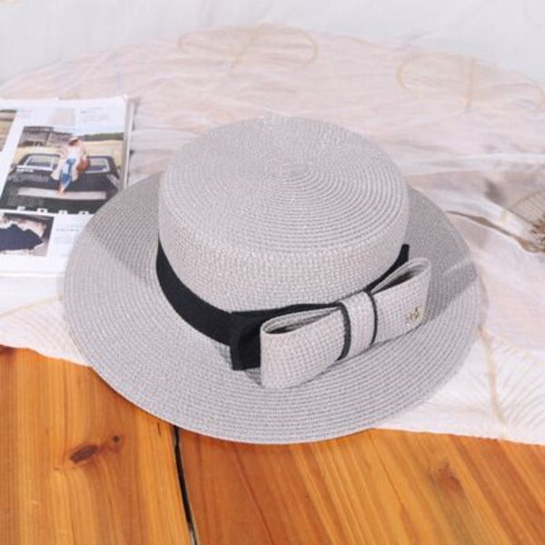 Women's Straw Bow Sun Protection Beach Elegant Letter Flat Hats