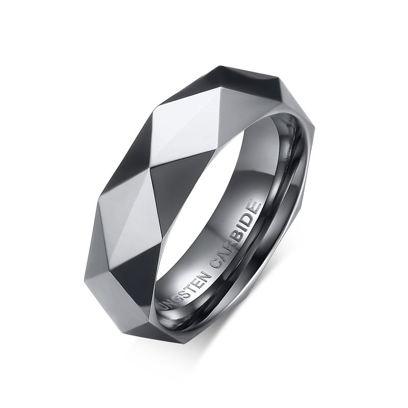 Men's Tungsten Round Pattern Trendy Faceted Wedding Rings