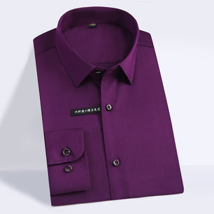 Men's Polyester Turn Down Collar Plain Pattern Formal Shirt