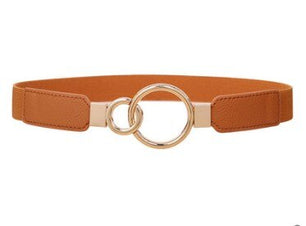 Women's PU Alloy Metal Buckle Thin Elastic Waistbands Circle Belt