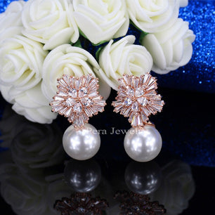 Women's Copper Cubic Zirconia Bridal Wedding Trendy Drop Earrings