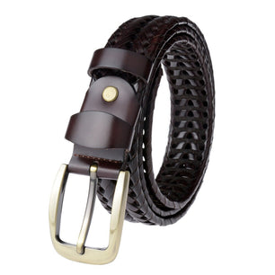 Men's Cowskin Leather Pin Buckle Closure Luxury Solid Belts