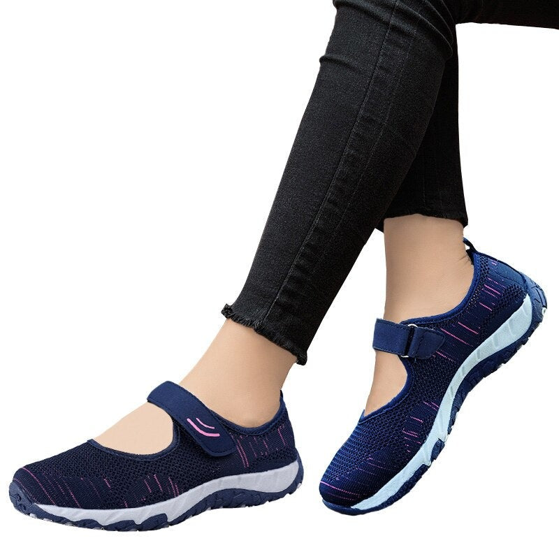 Women's Round Toe Mesh Hook Loop Closure Soft Casual Wear Shoes