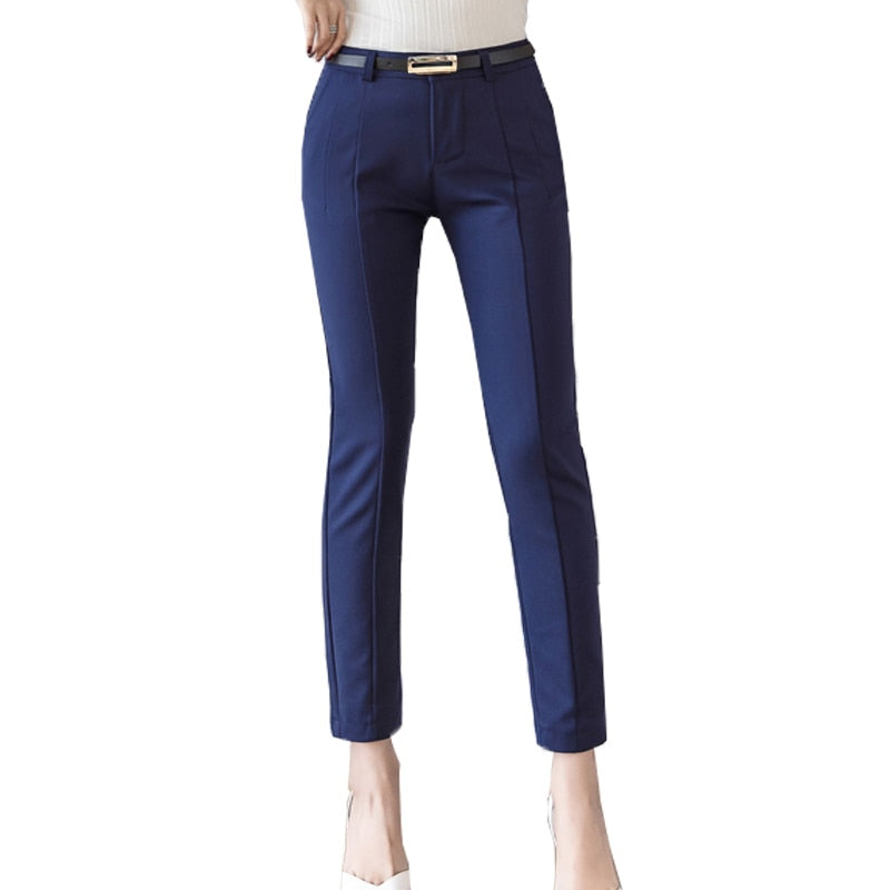 Women's Cotton High Waist Button Fly Closure Solid Formal Pants