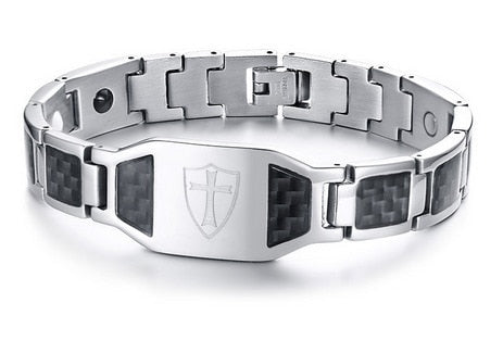 Men's Stainless Steel Cross Pattern Trendy Hologram Bracelet