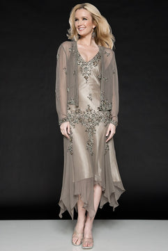 Women's V-Neck Polyester Full Sleeves Party Wear Evening Dress