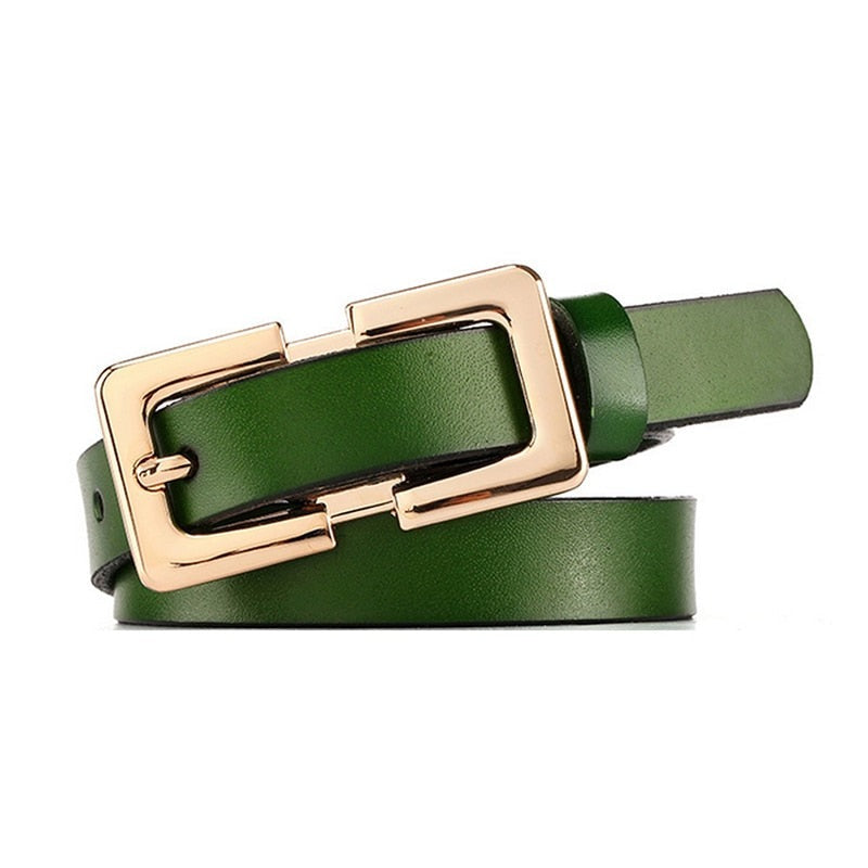 Women's Cowskin Metal Pin Buckle Closure Solid Pattern Belt